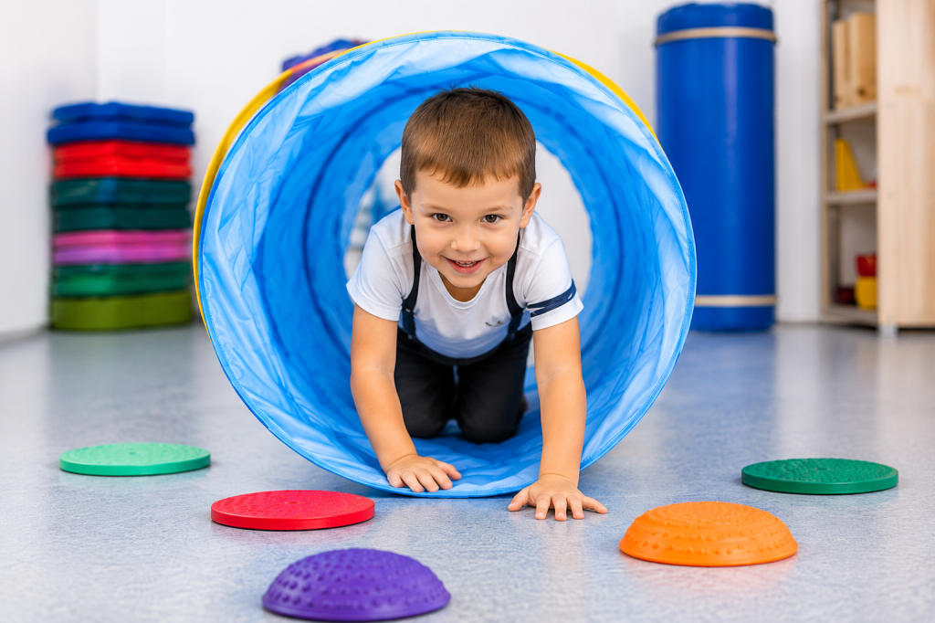 Enfant en séance de psychomotricité à Waterloo pour la rentrée scolaire